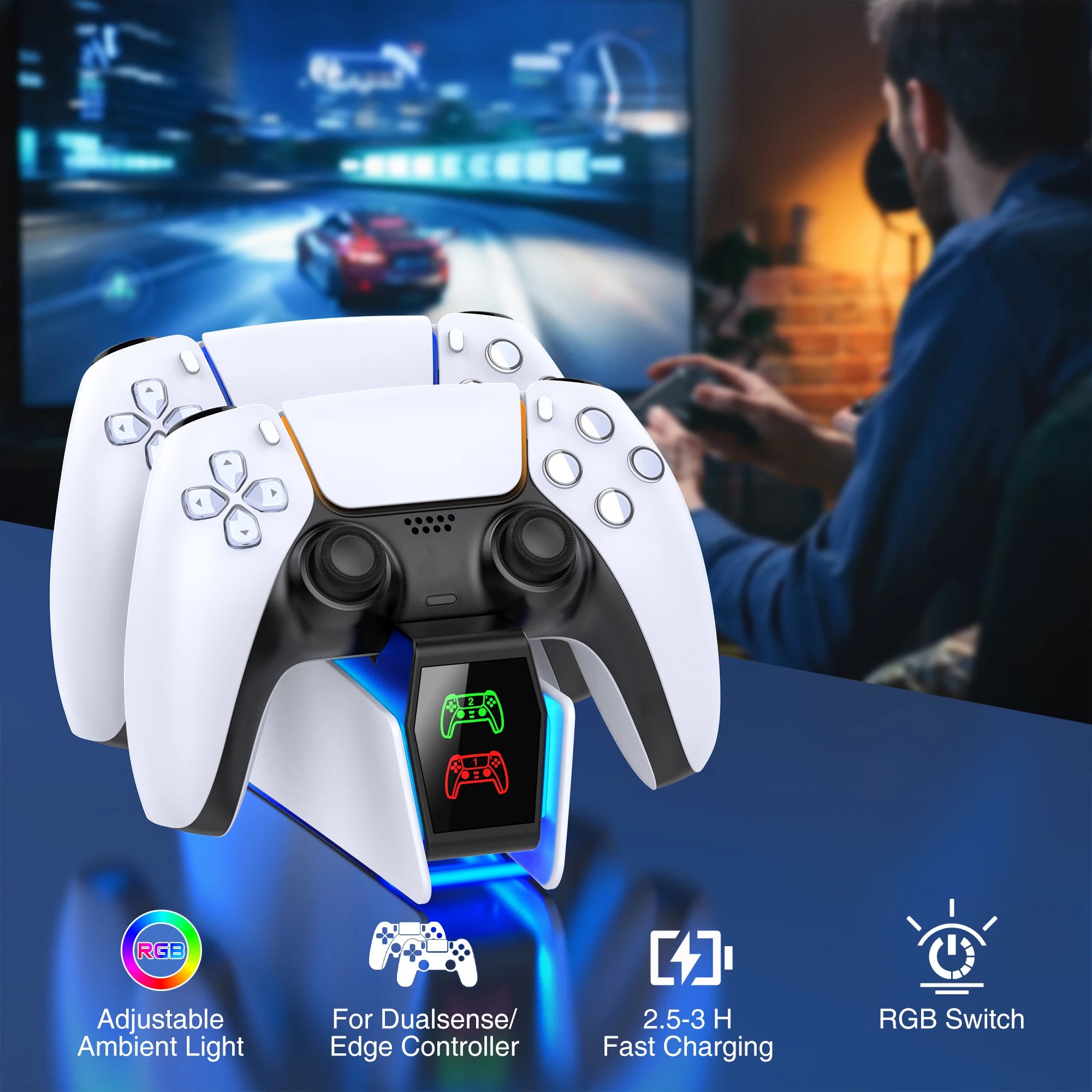 Enhanced RGB Charging Dock for PS5 Controllers