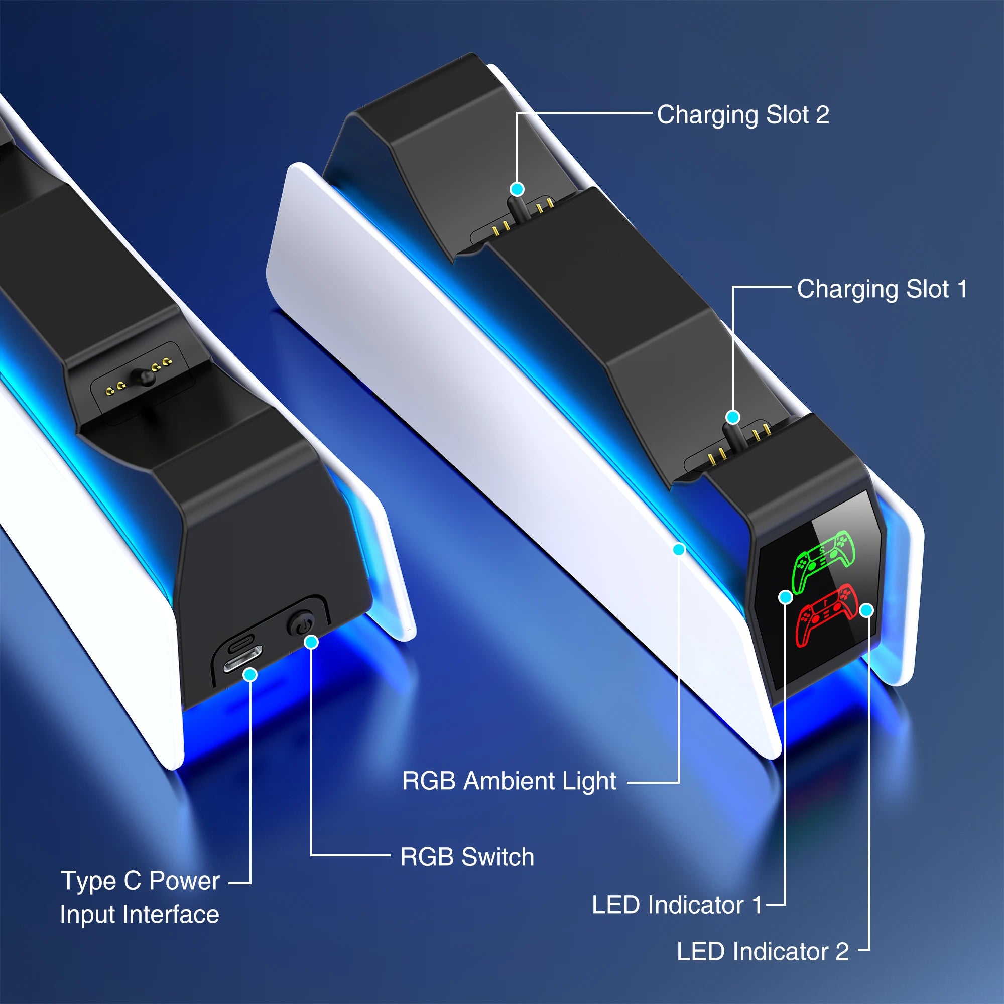 Enhanced RGB Charging Dock for PS5 Controllers