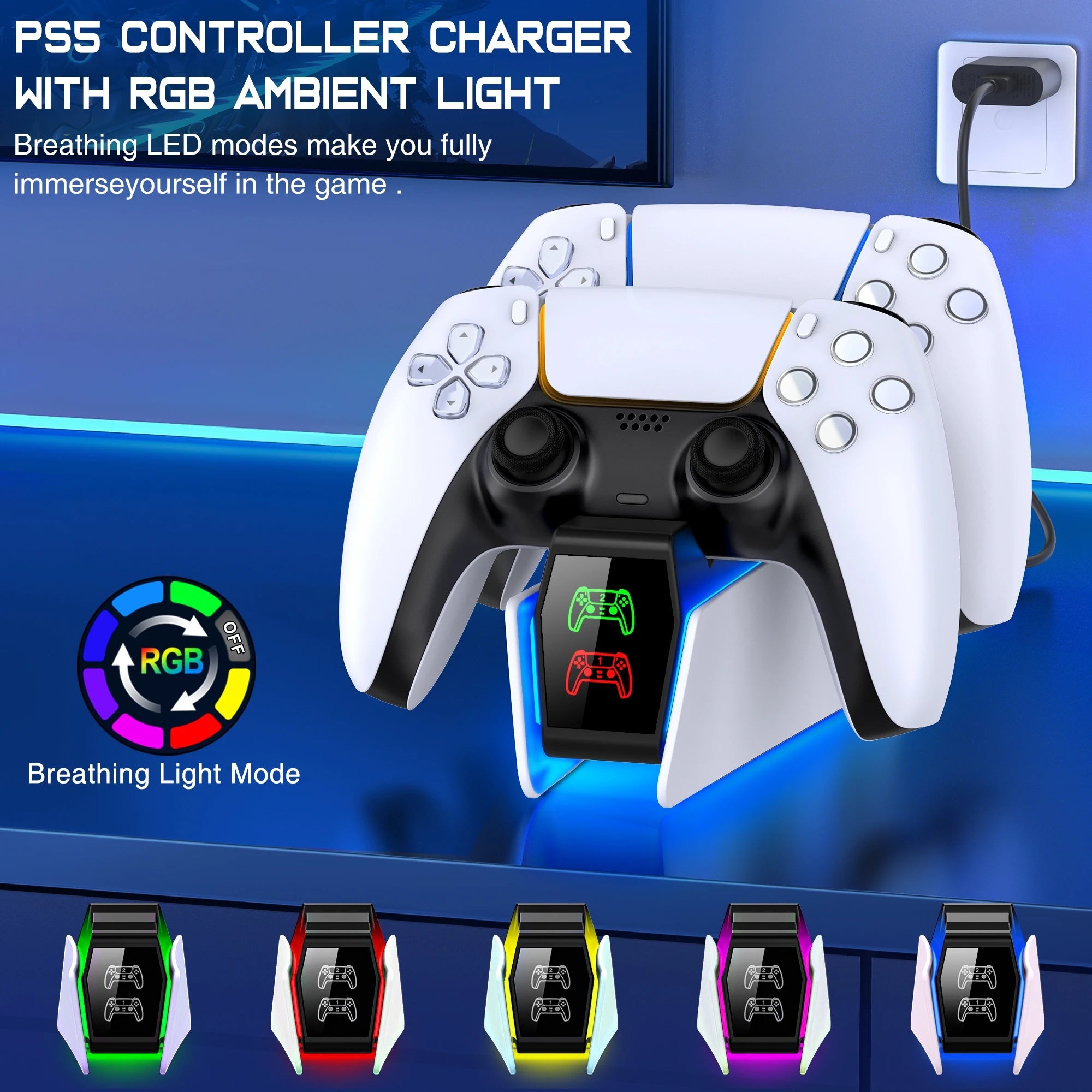 Enhanced RGB Charging Dock for PS5 Controllers