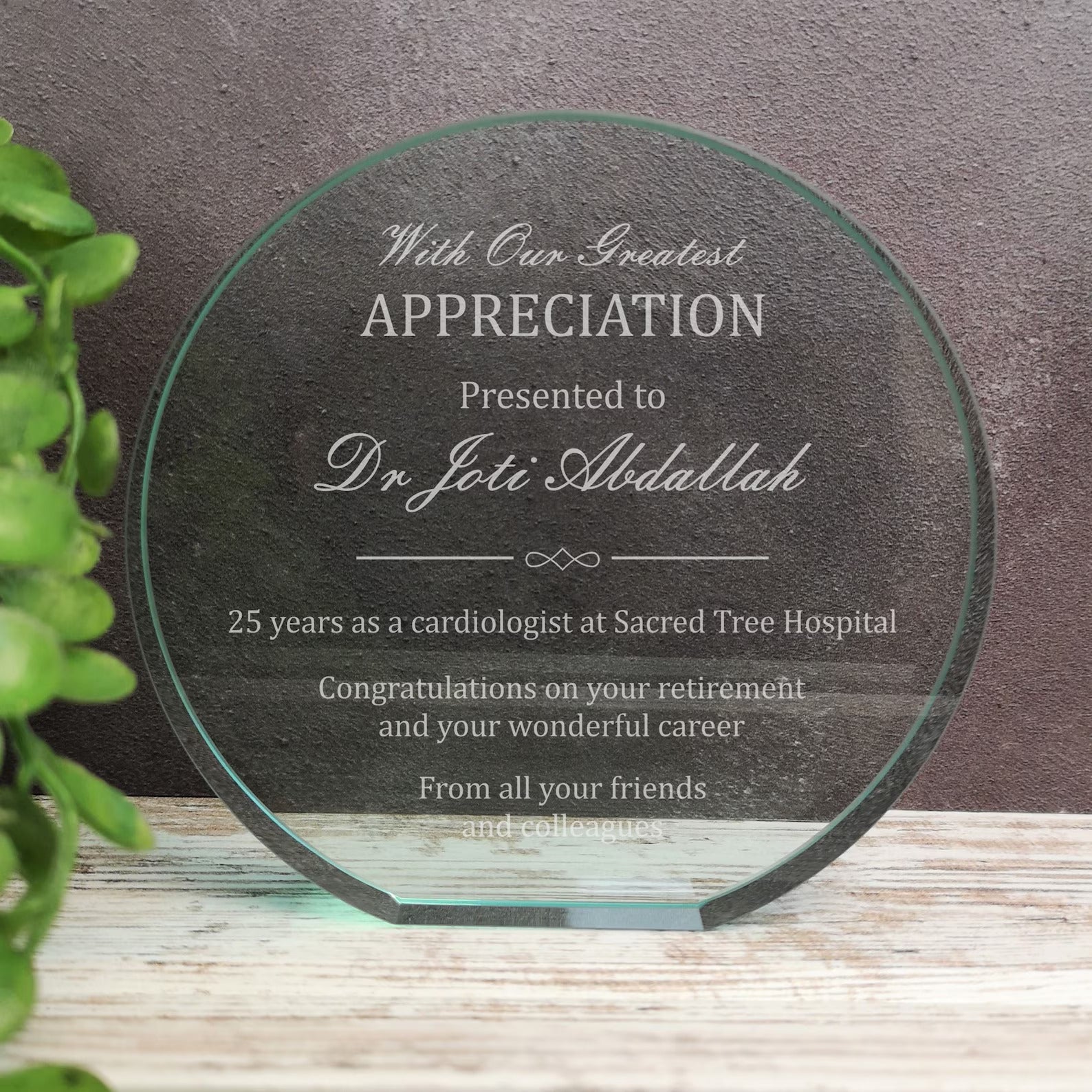 Personalised Glass Employee Award