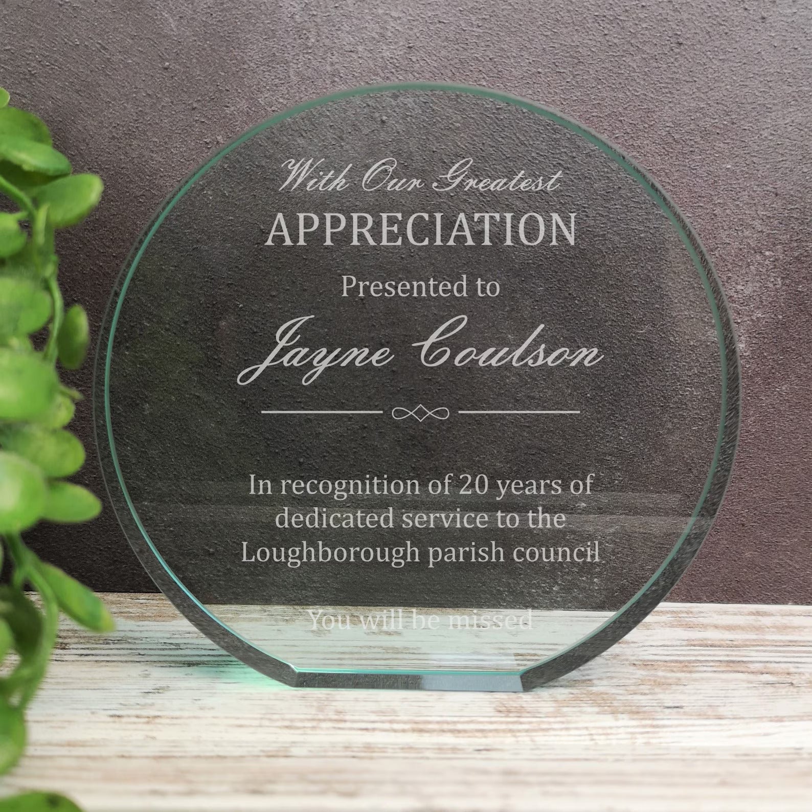 Personalised Glass Employee Award