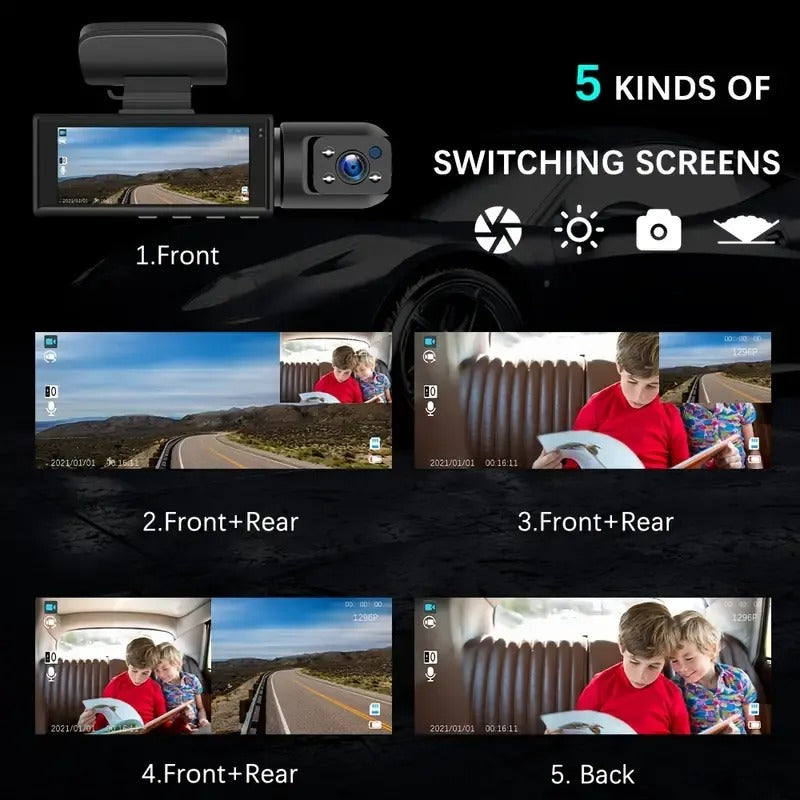 1080P Front and Inside Dash Cam with Wide Angle View